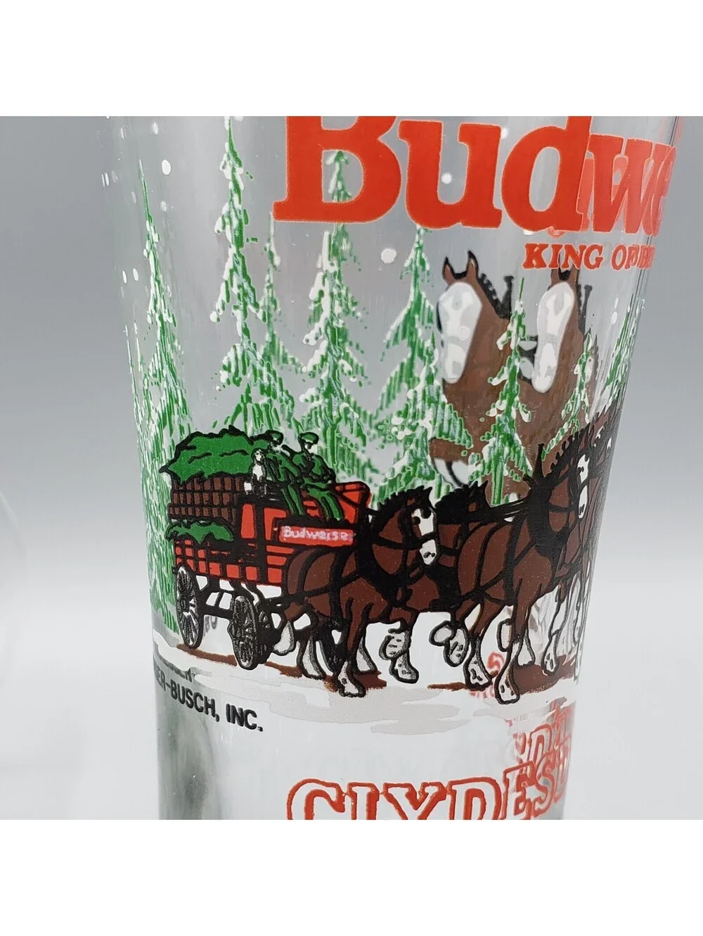 Vintage Budweiser Clydesdales Beer Pilsner Glasses QTY 2 Winter Scene 1988